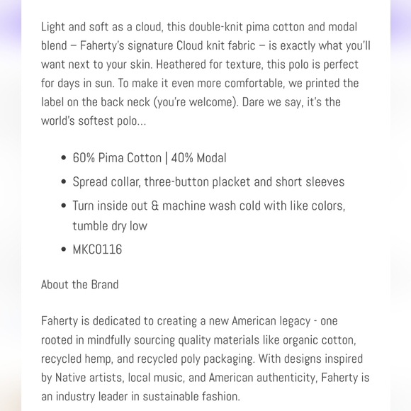 FAHERTY Cloud Double Knit Pima Cotton Short Sleeve Polo size XXL - Picture 17 of 17